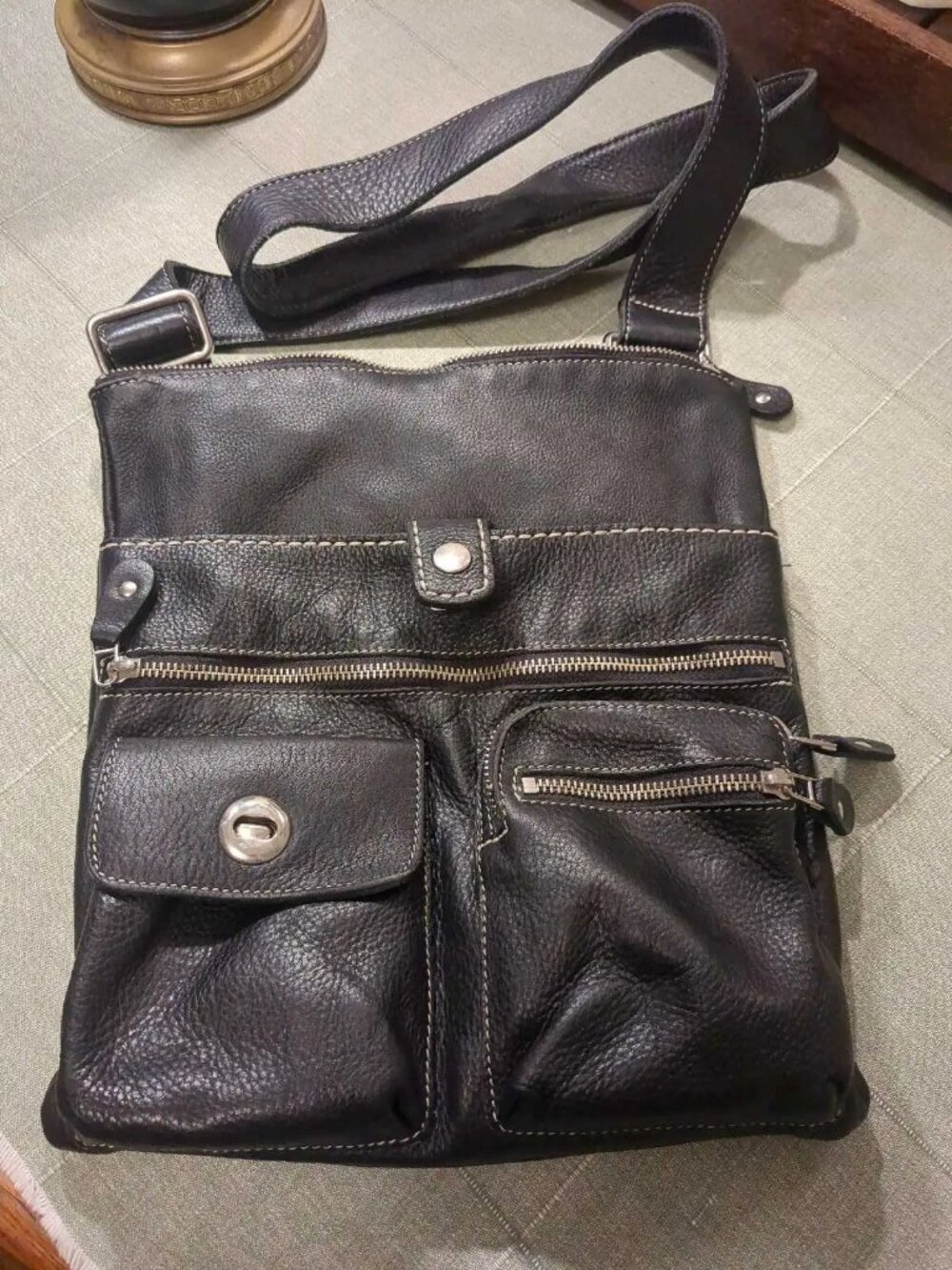 Roots Venetian Village Black Leather Crossbody Bag